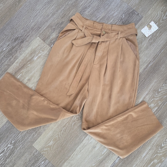 Free People Nightfall Suede Paperbag Vegan Suede Crop Pants Casual Camel Fall - Picture 5 of 16